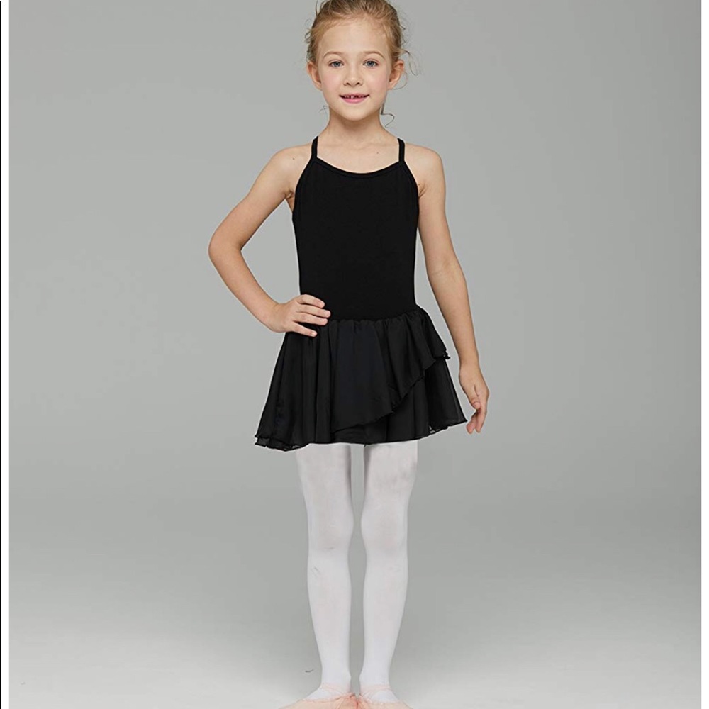 MdnMd Girls' Skirted Camisole Leotard, Black